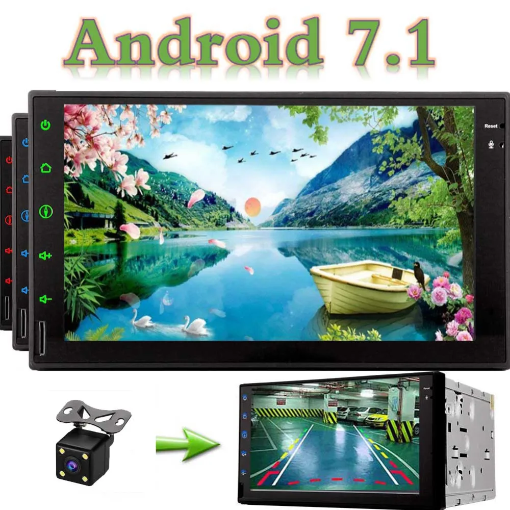 Android 7.1 Double Din with Octa Core Bluetooth Screen Mirroring &ampAndroid Auto - Supprot Audio & Video Out+Rear Camera Vehicle |