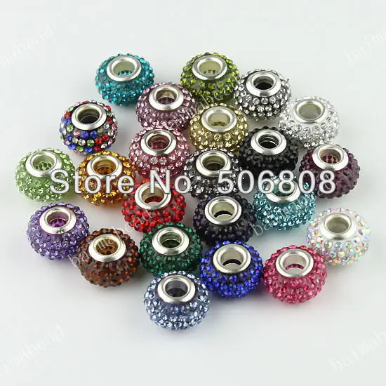 

30pcs/lot Crystal Rhinestone Resin European Charm Beads Fit Bracelet In Mixed Color