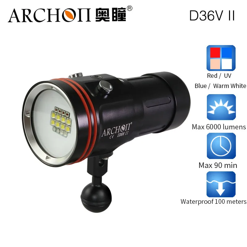 ARCHON D36V-II D36V II W43VP(W42VR D36VR D37VP W43VP обновленная версия) 6000lm подводный светильник вспышка для подводного погружения и светильник фонарь