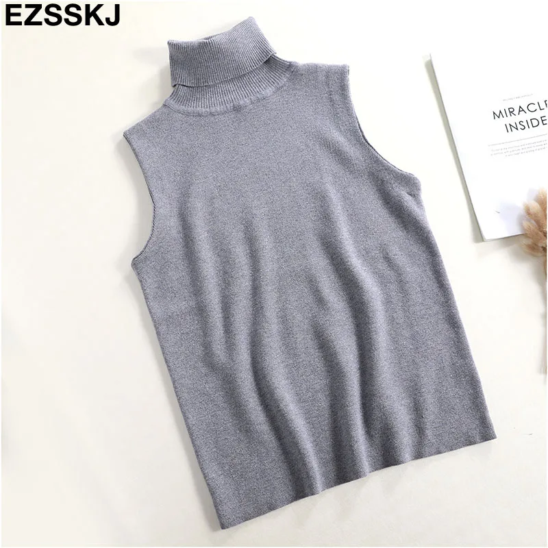 Женский трикотажный жилет без рукавов топ с высоким воротом пуловер весна-осень