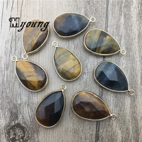 water drop shape faceted tiger eye stone charmyellow nature stone pendant for diy jewelry 30x18mm my1776