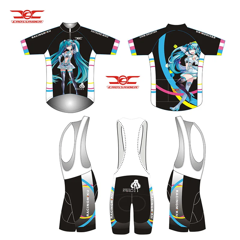 Многоцветный Crossrider Хацунэ костюм Мику Косплэй мужские Велоспорт Джерси Установить MTB дышащий велосипед рубашка силиконовый слюнявчик шорты гоночный механизм - Цвет: Многоцветный