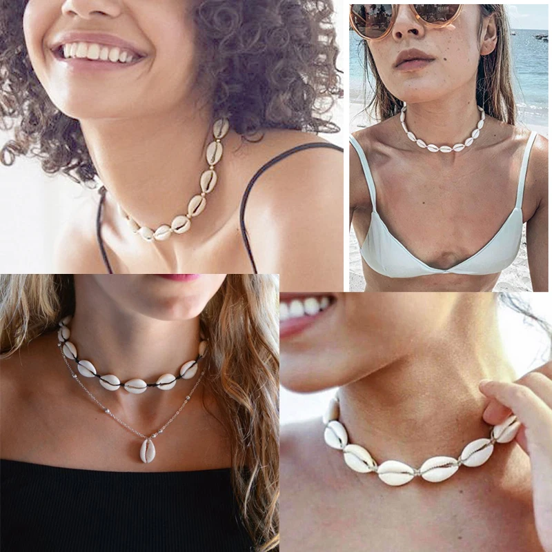 Natural Summer Beach Shell Choker Necklace Simple Rope Bohemian Seashell Collar Jewelry for Women Girls Birthday Gifts | Украшения и