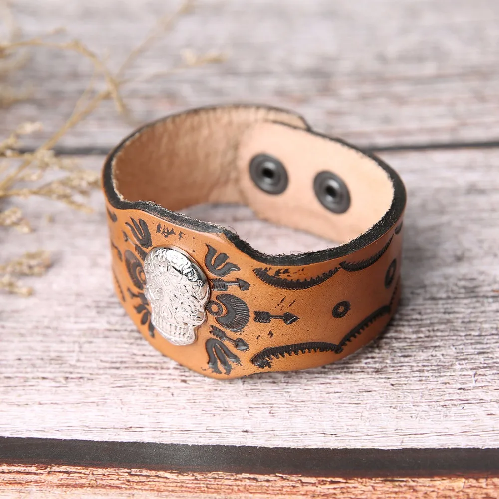 LOULEUR Black &amp Brown Punk Shantou Genuine Leather Bracelet Men Vintage Wide Cuff Bangles Adjustable Wristband Male Rock Jewelry |