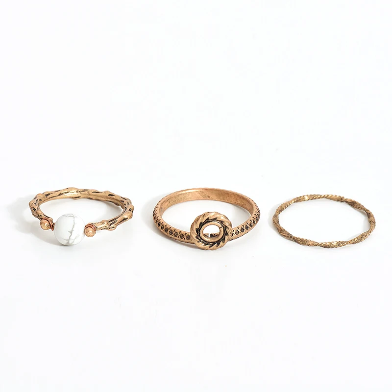 WILD &amp FREE старинных золотых Цвет узор белый камень кольцо на палец комплекты колец