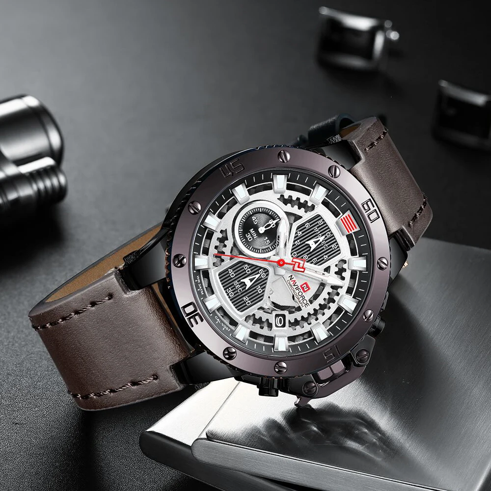 

2019 NAVIFORCE Men Watch Male Leather Chronograph Quartz Watches Mens Luxury Brand 30M Waterproof Sport Clock Relogio Masculino