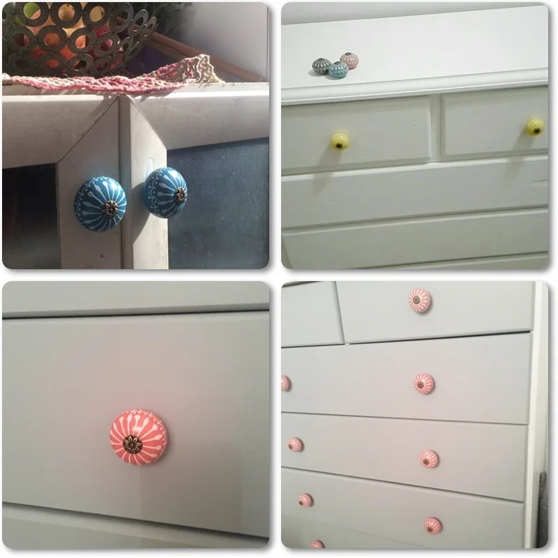 6 шт Винтаж мебельные ручки керамические для шкафа и дверную ручку белого синего