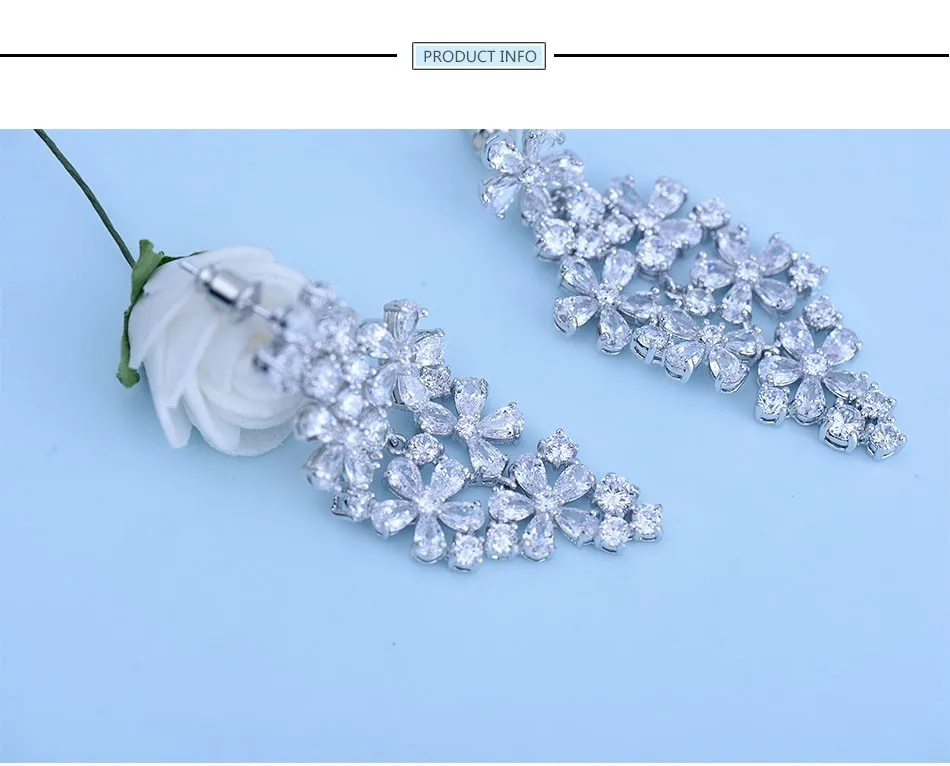 Luoteemi Фирменная Новинка цветы Форма Bijoux Шинг CZ кристально белого золота-Цвет Jewelry Висячие серьги для Для женщин партии orecchini подарки