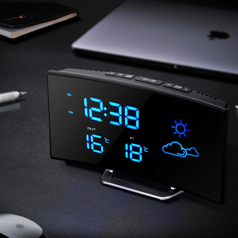 Цифровой светодиодный радио термометр Настольный Будильник прогноз погоды