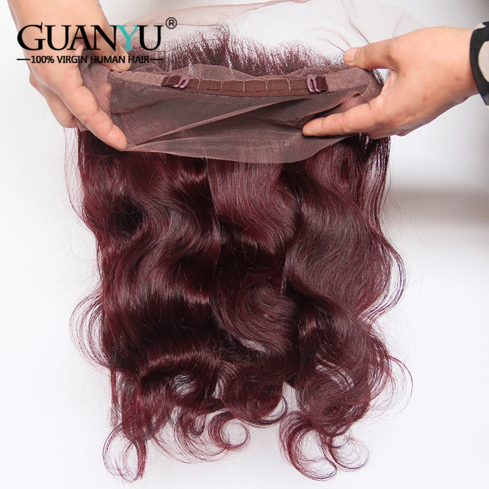Guanyuhair 3 шт. бордовые волосы Связки с 360 фронтальным кружевом 99J плетение