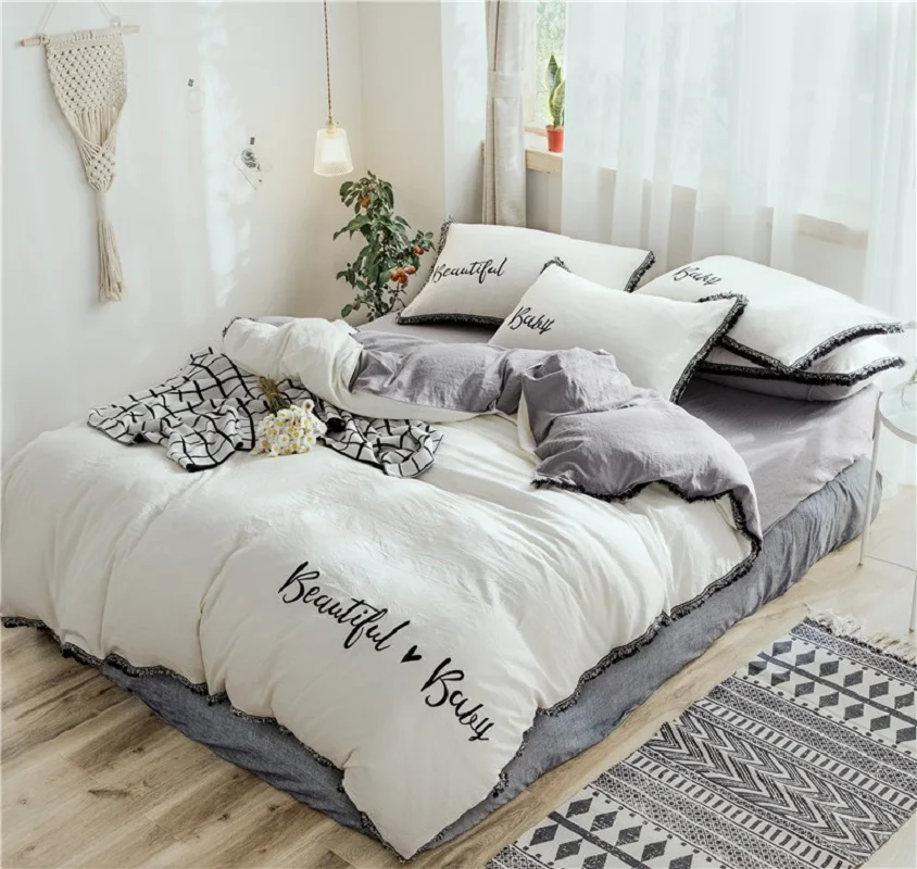 4 шт Помытый хлопок стиль принцессы однотонный модный белый с дизайном Aphanbet