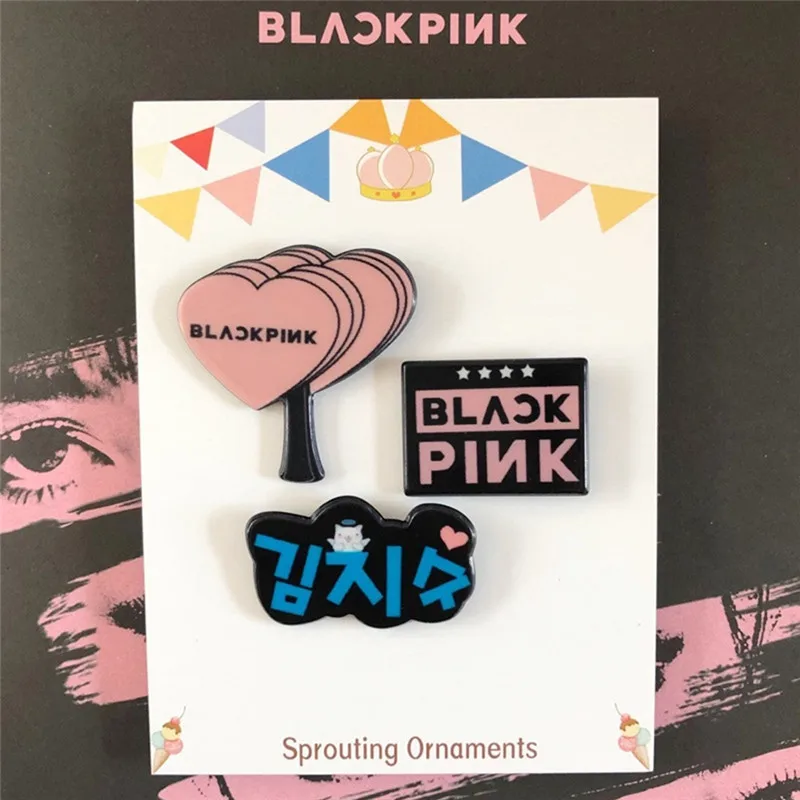 B-3pcs 3 шт./1 шт. Мини Милая акриловая Корейская брошь на булавке набор Kpop Черный Розовый значок на лацкане булавка сумка костюм Лиза Дженни JISOO Роза - Окраска металла: B-3pcs