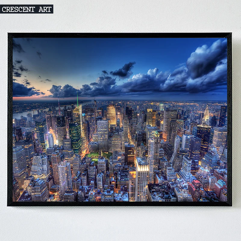 Современный Нью Йорк Манхэттен город ночной вид панорама фото плакат картина