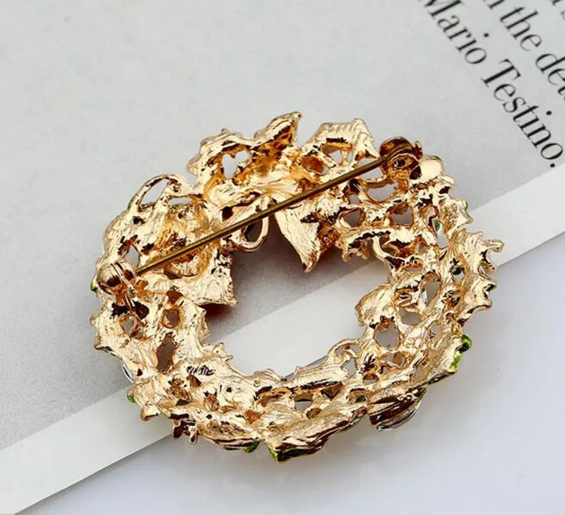 glaze Enamel Gold color Multicolor Leaf Flower and Bow Wreath Brooch Christmas Gift for friends flower collar brooch | Украшения и