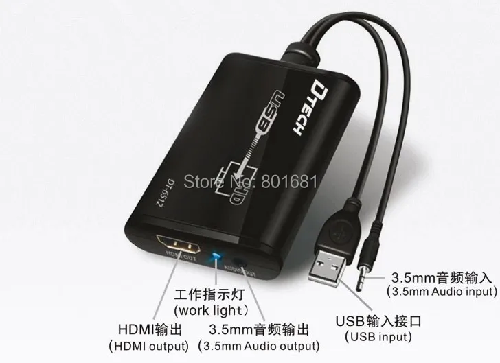 KUYiA USB к HDMI Поддержка 1080P ноутбук ПК HDTV графика видео адаптер конвертер 3 5 мм аудио