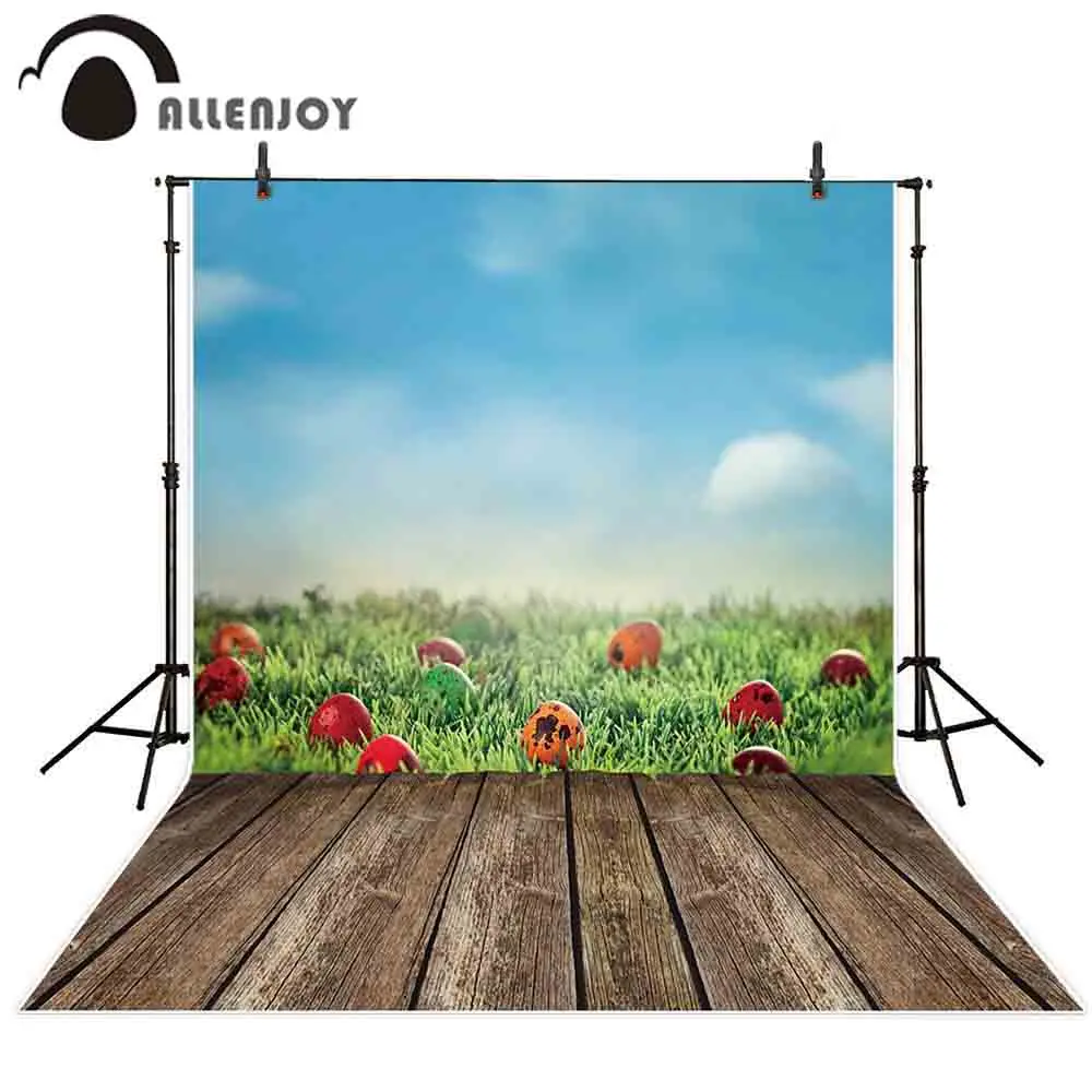 Allenjoy фоны для фотосъемки пасхальные голубое небо зеленая трава яйца деревянный