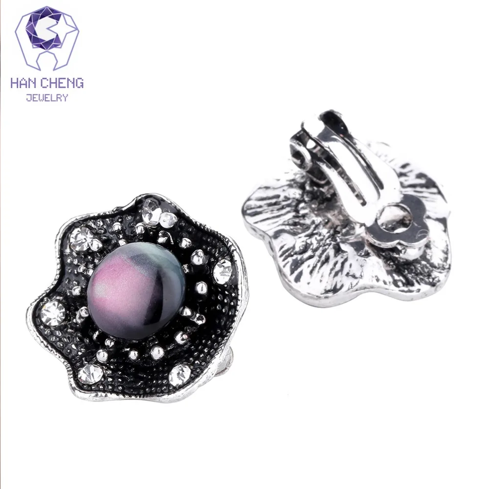 HanCheng Новые Модные Винтажные серьги Стразы огненный опал камни клипсы черные в