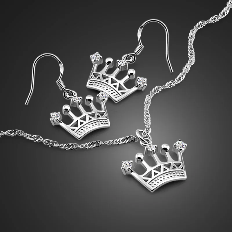

Noble palace-style sterling silver jewelry set Solid 925 silver crown necklace earrings set charm lady wedding accessories gifts