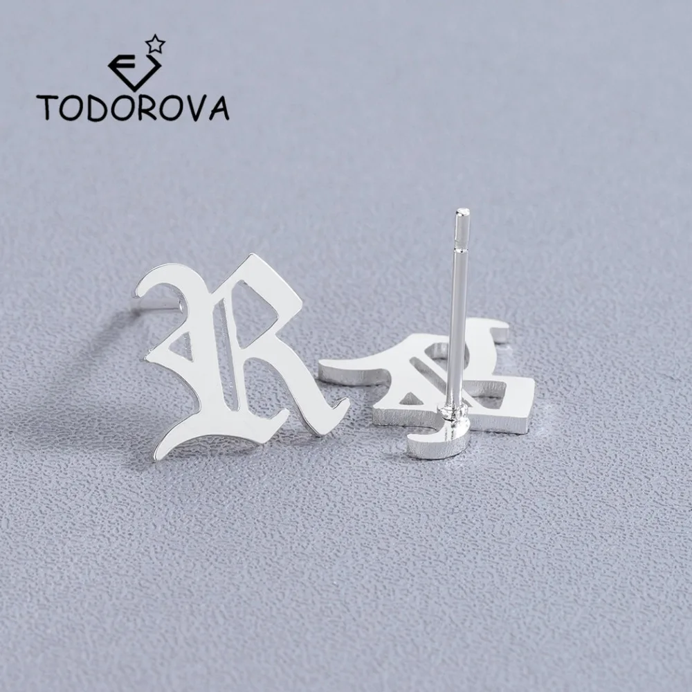 Серьги Todorova из нержавеющей стали с надписью R для женщин|Серьги-гвоздики| |