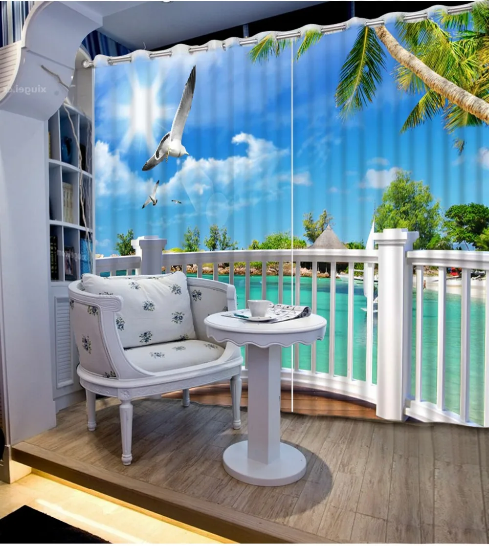 

Индивидуальные размеры покупателя красивые оконные шторы пляжный занавес пейзаж балкон 3d шторы для гостиной затемнение