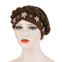 muslim women braid flower bead cross silky turban hat scarf cancer chemo beanie cap headwear head wrap hair accessories