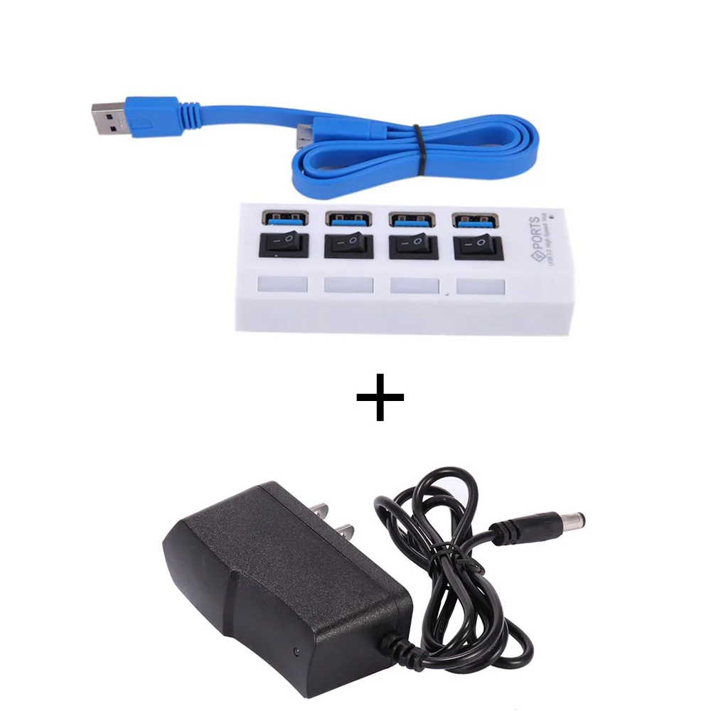 4 Port White With US USB 3,0 концентратор 4/7 порт высокая скорость 5 Гбит/с Портативный Micro usb-хаб 3,0 мульти разветвитель с адаптером питания для ноутбука MacBook - Цвет: 4 Port White With US