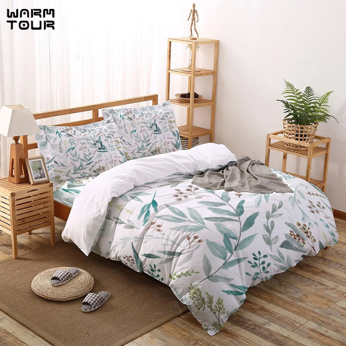 

WARMTOUR Duvet Cover Eucalyptus pattern Duvet Cover Set 4 Piece Bedding Set For Beds DHL Shipping Method