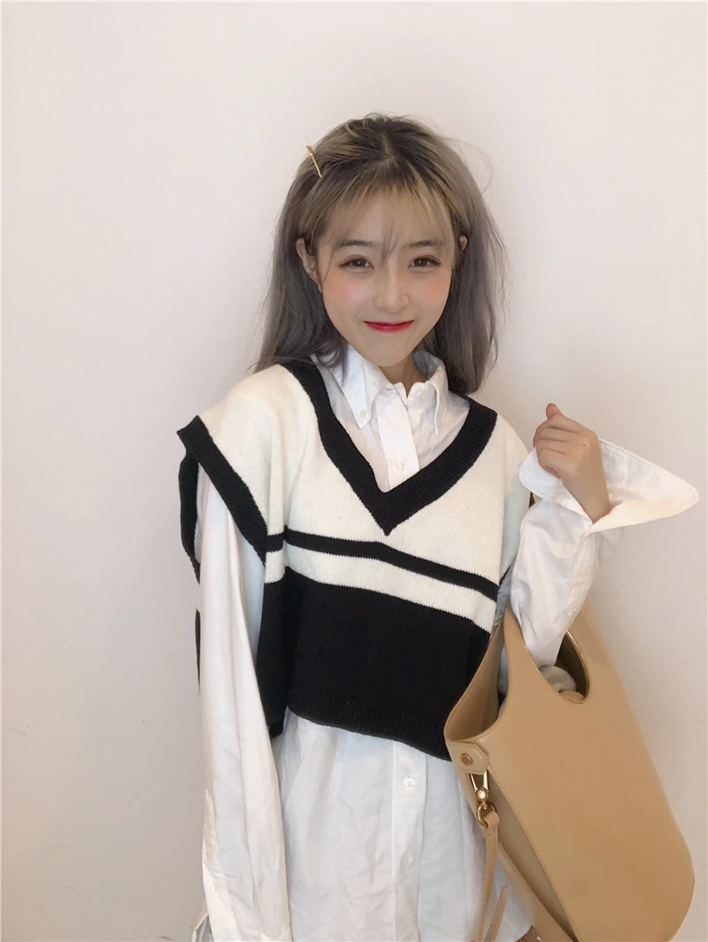 4 цвета Mihoshop Ulzzang Корейская женская одежда осень V воротник Повседневная