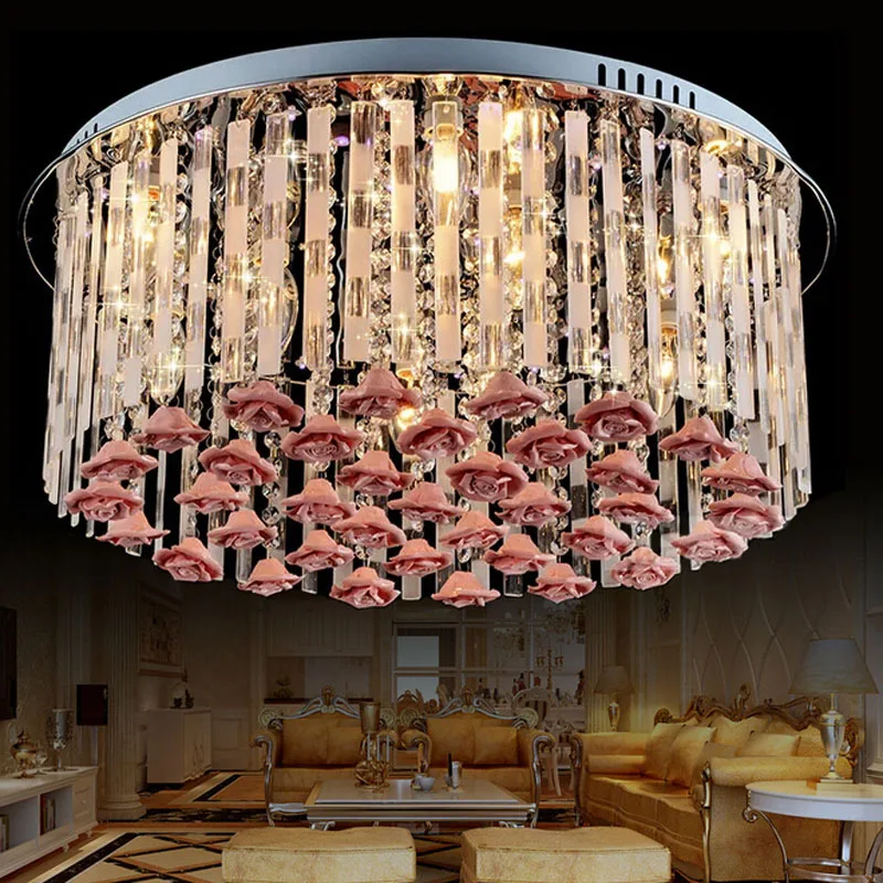 Светодиодная потолочная лампа E14 * 9 романтическая теплая круглая с кристаллами