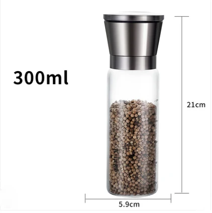 300 ml Мельница для перца ручная Сезам перец морская соль шлифовальная бутылка черный перец порошок шлифовальная машина домашняя кухонная бутылка для приправ - Цвет: 300 ml