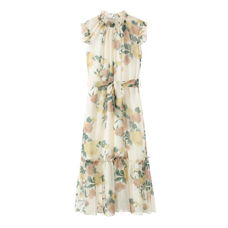 Женское подиумное платье винтажное миди с цветочным принтом и оборками