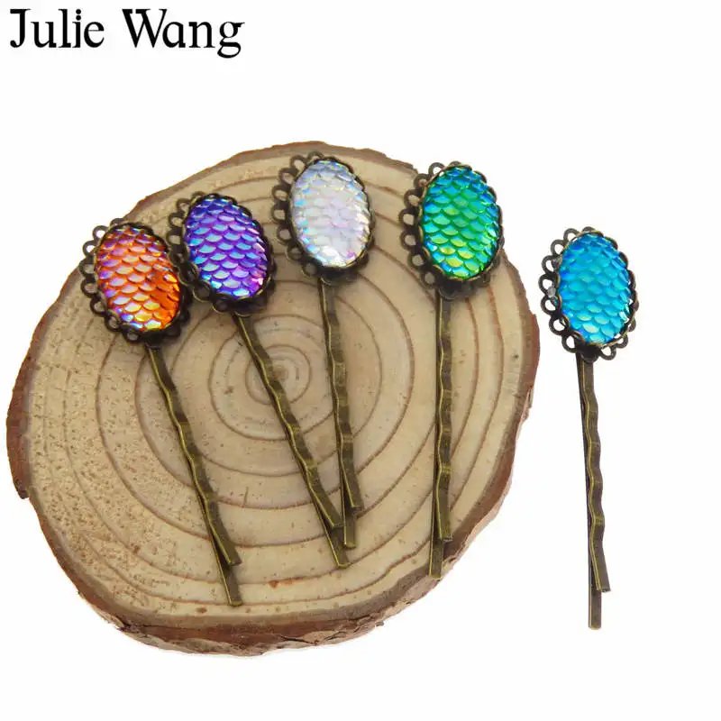 Julie Wang 2 шт. заколка для волос красочная русалка весы кабошон девушки женщины