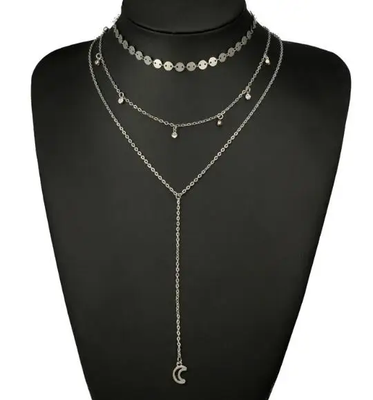Bohemia Multilayer Necklace Wafer Chain Crystal Pendant Moon Layered Ethnic Women Gift Jewelery |