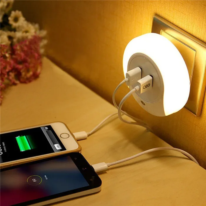 Хит! Умный дизайн светодиодный ночник с датчиком света и двойным USB настенным