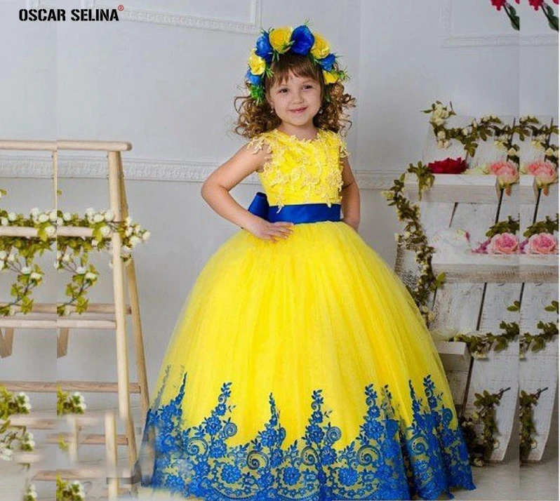 High quality custom flower girl dresses2019 new Scoop fluffy yellow primera comunion long pageant dresses for girls plus size | Свадьбы и