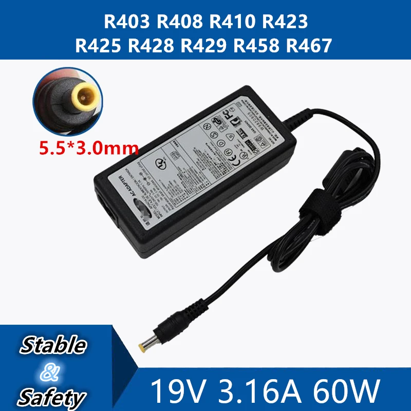 

19V 3.16A 60W 5.5*3.0mm Laptop AC Adapter Charger For Samsung R403 R408 R410 R423 R425 R428 R429 R458 R467