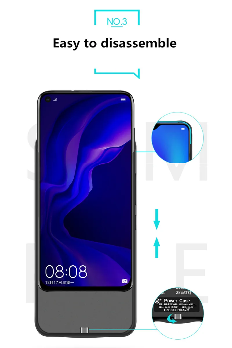Чехол для внешнего аккумулятора для huawei Nova 3, разблокировка отпечатков пальцев, портативное зарядное устройство для huawei Nova 4, чехол для внешнего аккумулятора