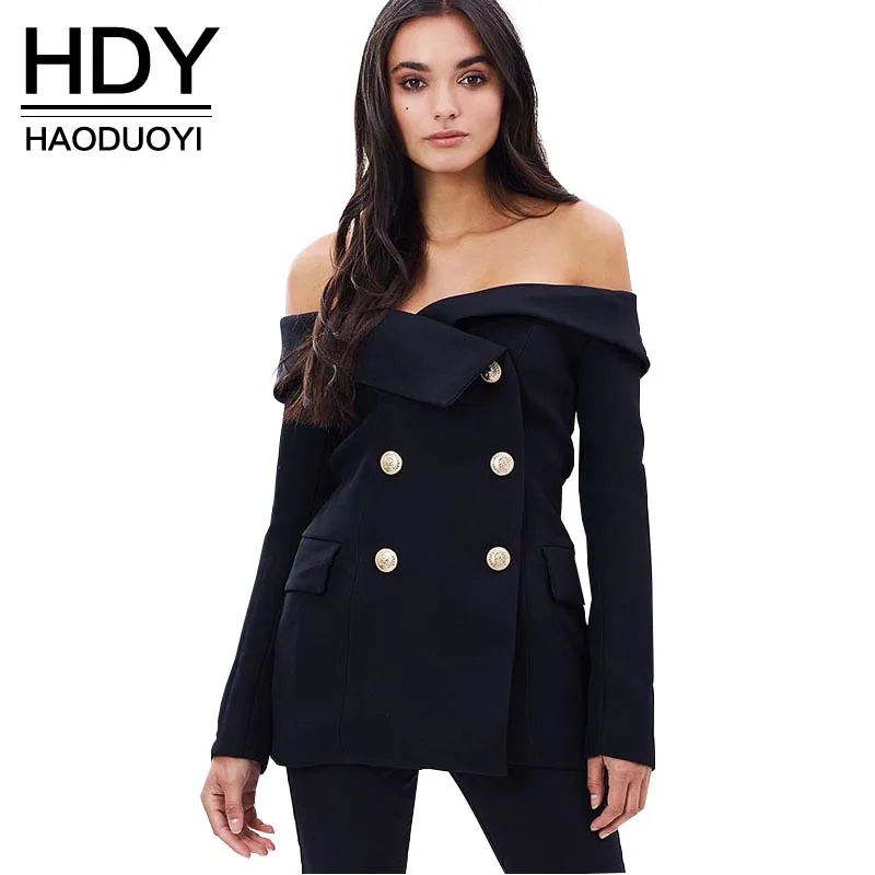 HDY Haoduoyi sexy плеча длинный рукав Блейзер двойной боты Винтаж тонкий пальто