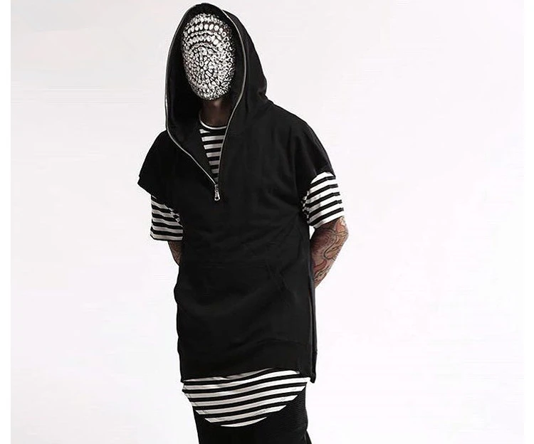 Мужская футболка в полоску хлопковая тянущаяся с короткими рукавами удлиненным