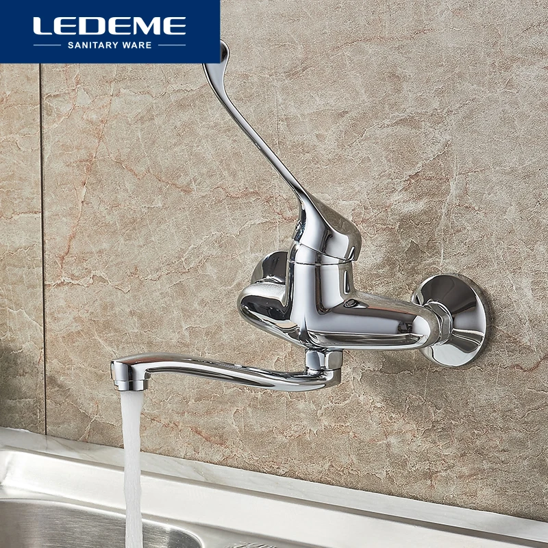 LEDEME Смеситель для кухни настенный с изливом 250мм латунь Цвет: хром L4679|taps for