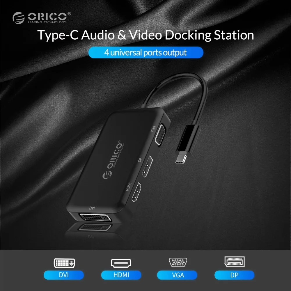 ORICO USB C концентратор тип-c к HDMI/VGA/DP/DVI адаптер usb-хаб для Mac/Windows/samsung/HUAWEI Mate10 Pro P20 P20 Pro