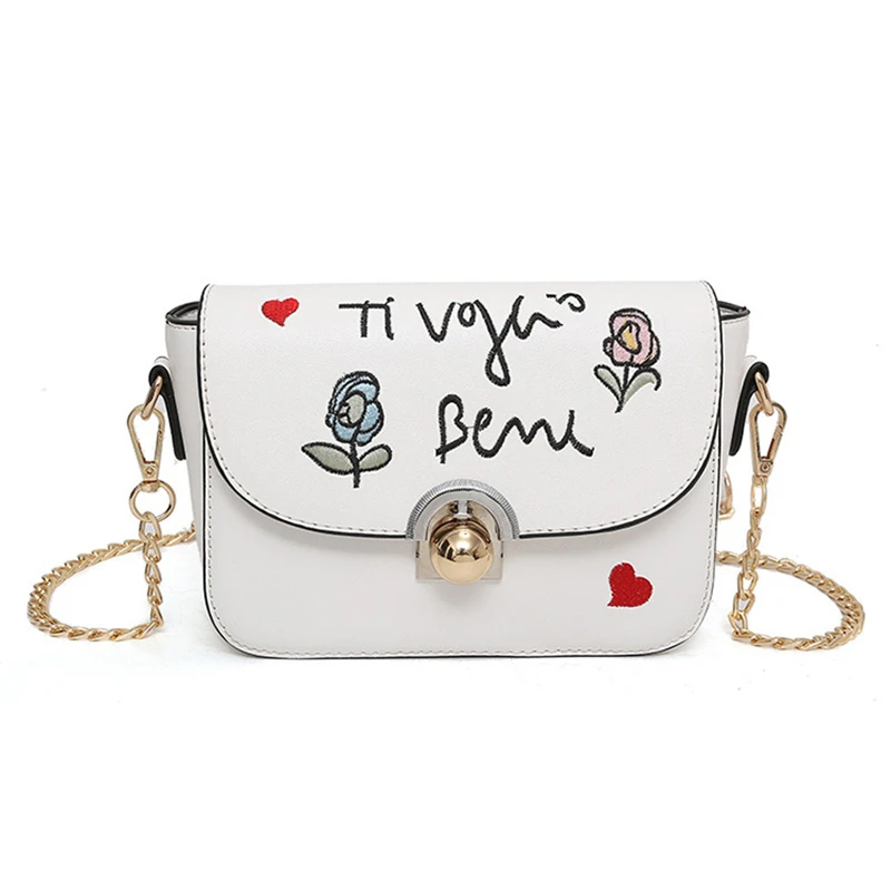 

New New Women Leather Shoulder Bags Embroidered Crossbody Bag Female Handbags Girl Chain Messenger Bags Mini Phone Wallet Bags
