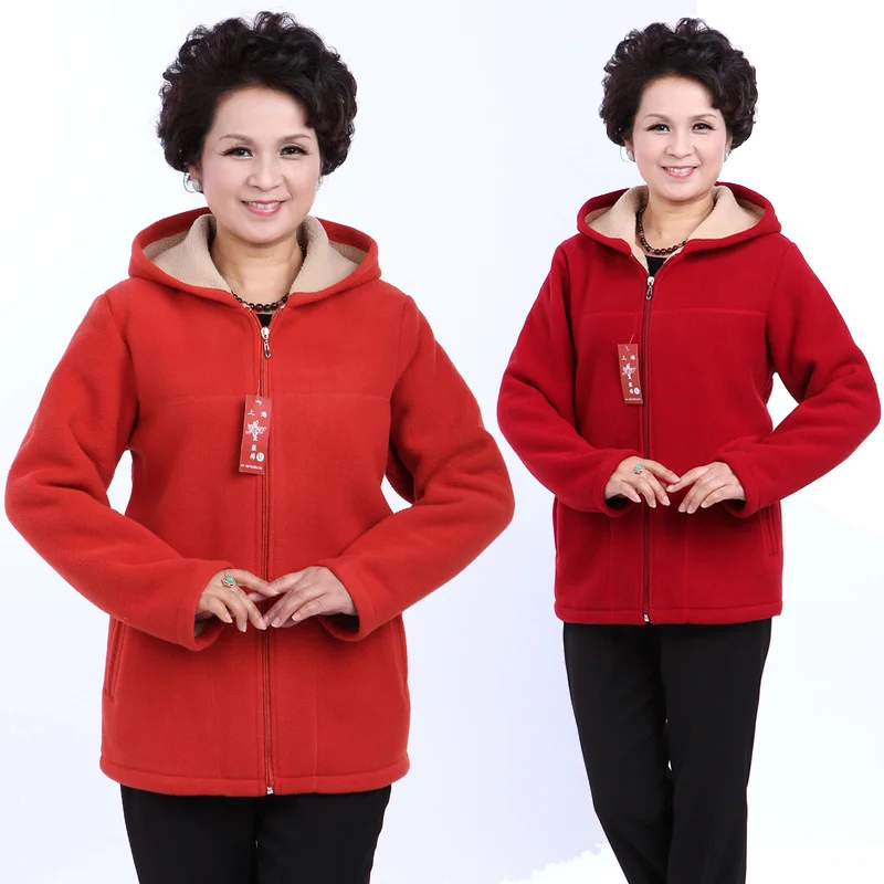 Осенне зимние женские флисовые куртки с капюшоном для женщин среднего возраста