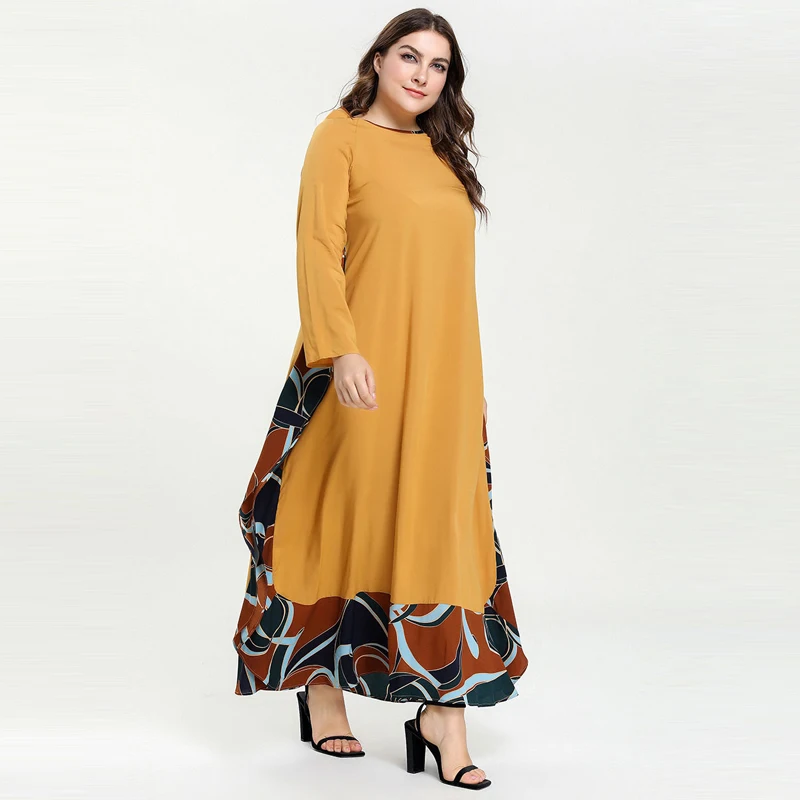 Осень abaya мусульманское хлопковое свободное Макси платье арабский Абая s пакистанский Дубай исламский принт оборками патч платья Vestidos большой размер