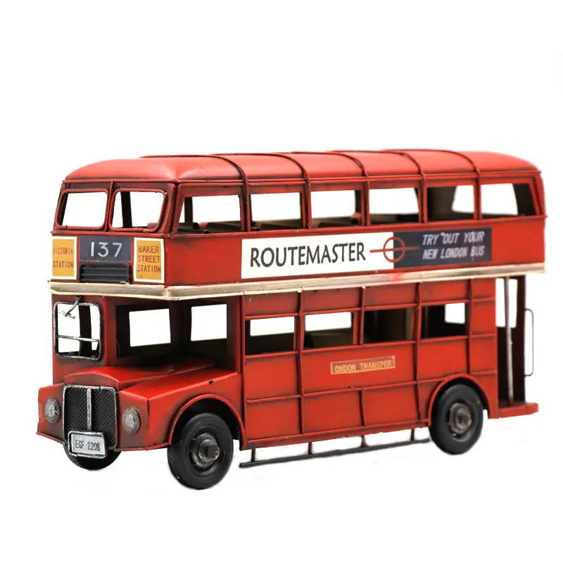 Vintage Handmade Metal Car British London Double-decker Bus Model Home Decoration Props Ornaments | Дом и сад