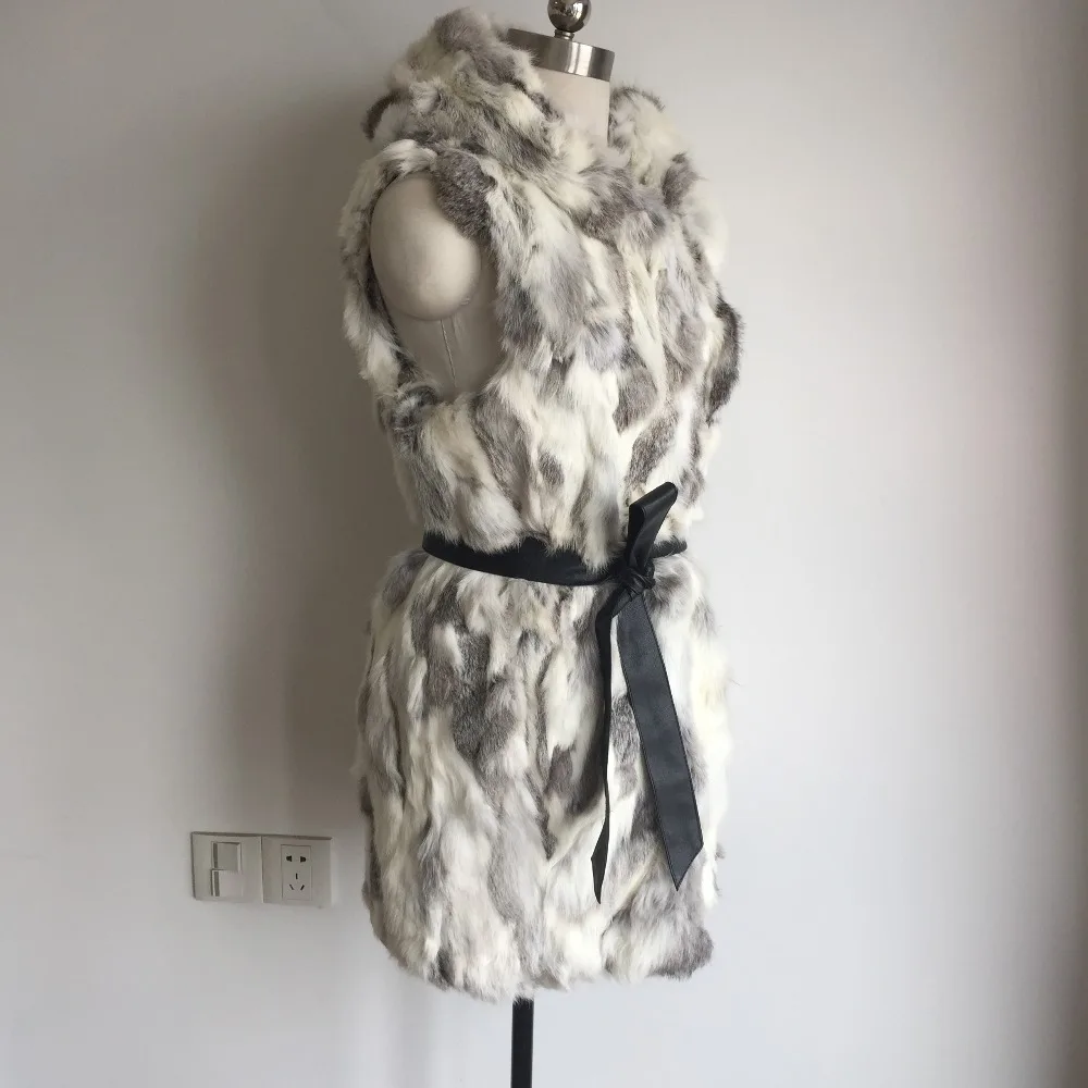 Настоящий мех кролика жилет с капюшоном женский тонкий рекс пальто зимняя