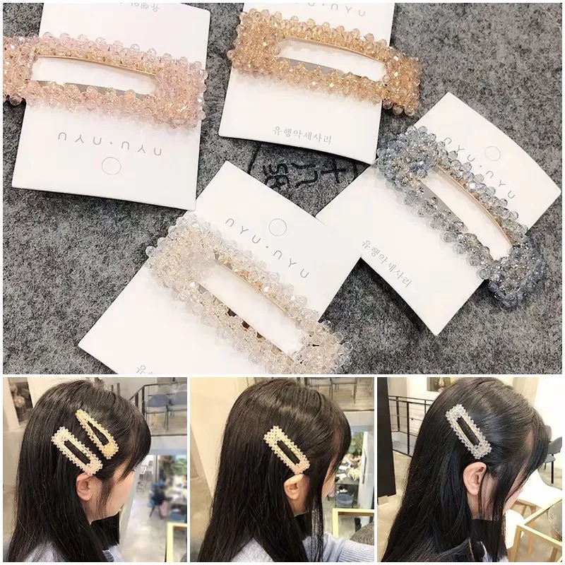 Заколка для волос с хрустальными бусинами и жемчугом женская заколка пряжка