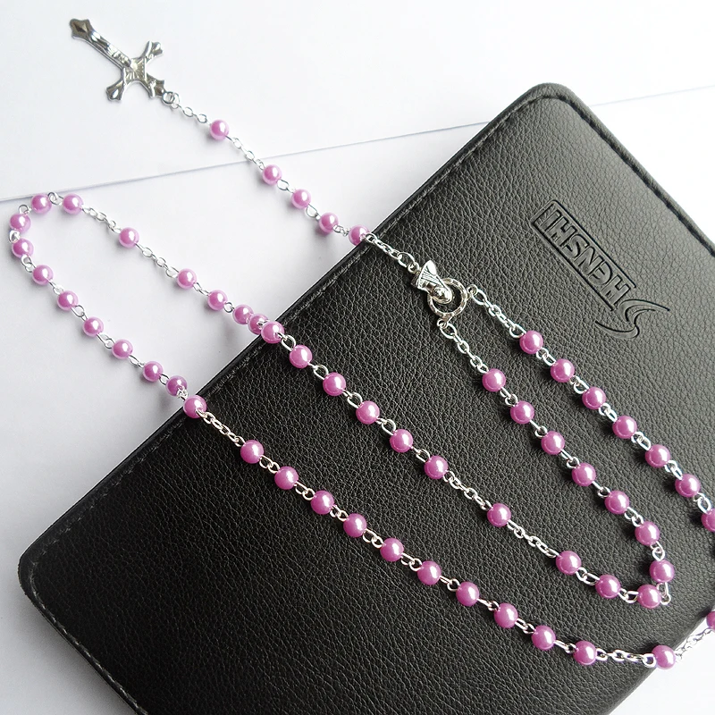 High quality Bohemia Light purple Pearl beads religion Pendant Virgin Mary Catholic Christ Jesus Cross Necklaces for Women | Украшения и