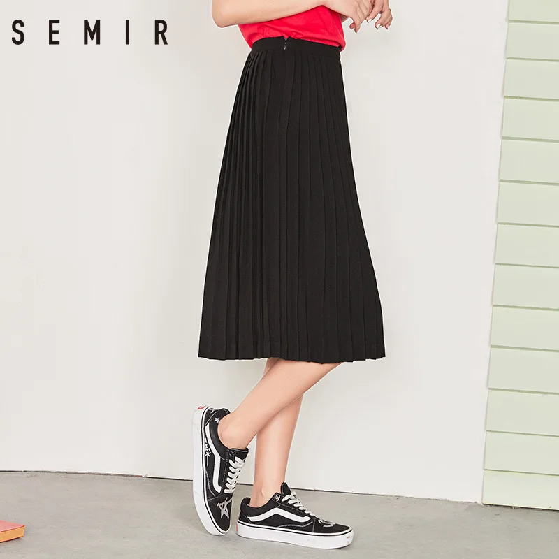 SEMIR юбка для женщин Новая мода 2018 плиссированные юбки Средний стиль черный