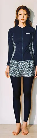 women set Одежда для плавания для женщин, корейский купальник для серфинга, закрытый купальник, одежда для дайвинга, Корейская молния, пара, длинный рукав - Цвет: women set